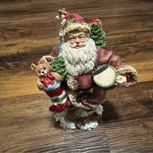 Vintage Roman 1840 Santa Claus Figurine 1993 Carrying Drum Stocking Sack Of Toys